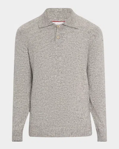 Brunello Cucinelli Men's Wool And Nylon Melange Polo Sweater In Gray