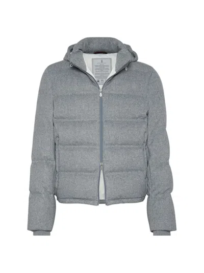 Brunello Cucinelli Men's Wool Beaver Cloth Down Jacket With Heat Bonded In Light Grey