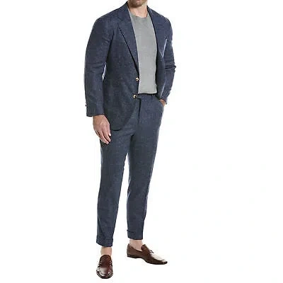 Pre-owned Brunello Cucinelli Men's Wool Blend 3 Button Casual Plaid Two Piece Suit In Blue