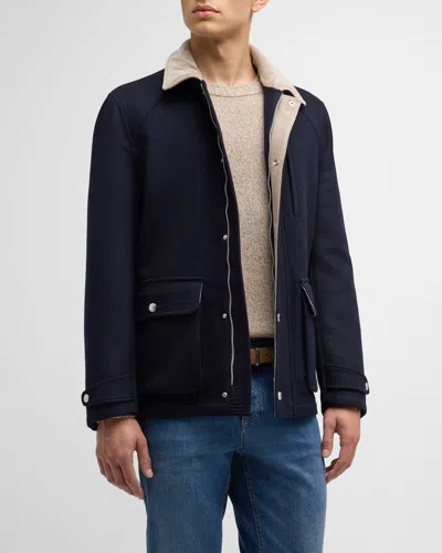 Brunello Cucinelli Men's Wool Blend Car Coat In Navy