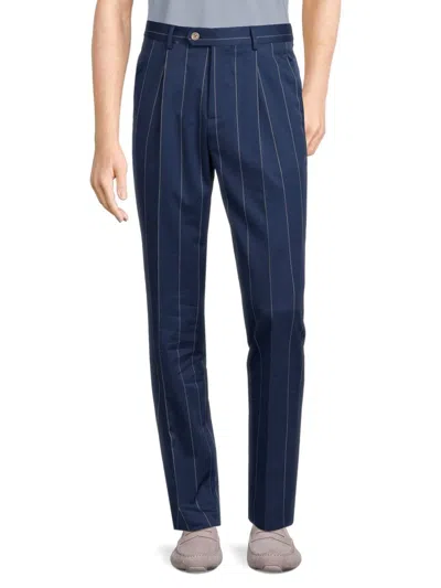 Brunello Cucinelli Men's Wool Blend Pinstripe Pleated Trousers In Blue Grey
