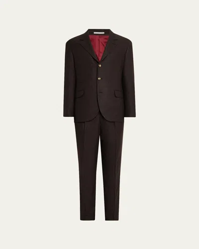 Brunello Cucinelli Men's Wool, Cashmere And Silk Prince Of Wales Suit In Black