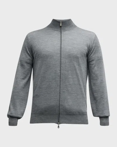 Brunello Cucinelli Men's Wool-cashmere Full-zip Sweater In Dark Grey