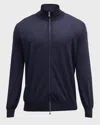 Brunello Cucinelli Men's Wool-cashmere Full-zip Sweater In Navy