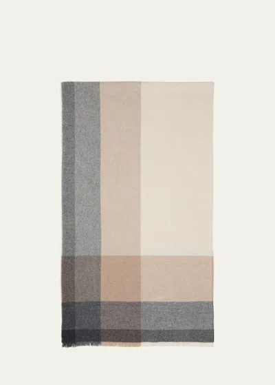 BRUNELLO CUCINELLI MEN'S WOOL-CASHMERE UNEVEN PLAID SCARF