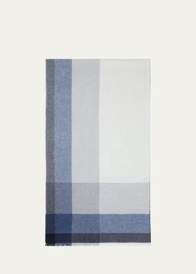 Brunello Cucinelli Men's Wool-cashmere Uneven Plaid Scarf In Navy/grey