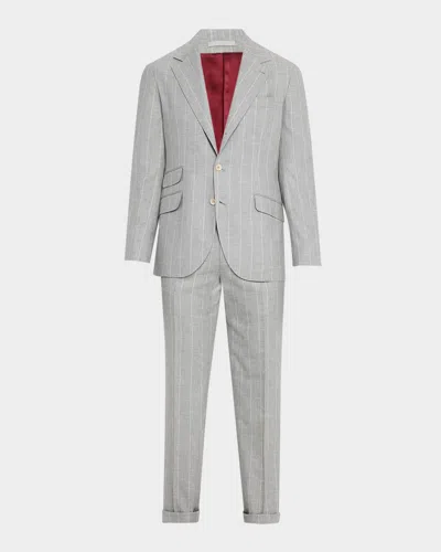 Brunello Cucinelli Men's Wool Chalk Stripe Two-piece Suit In Medium Grey