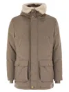 Brunello Cucinelli Men Wool Coat With Fur Collar In Brown