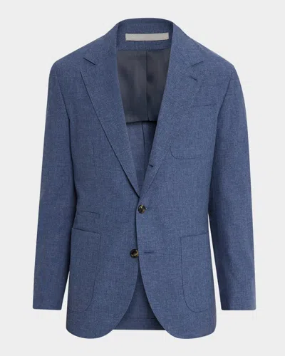 Brunello Cucinelli Men's Wool, Cotton And Silk Two-button Sport Coat In Blue
