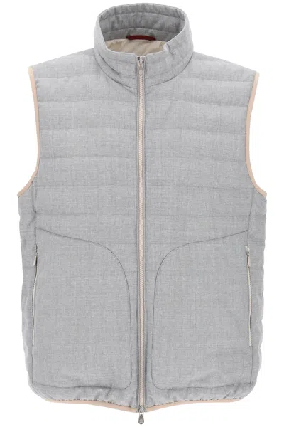 Brunello Cucinelli Men's Wool Down Vest In Melange Grey In Gray