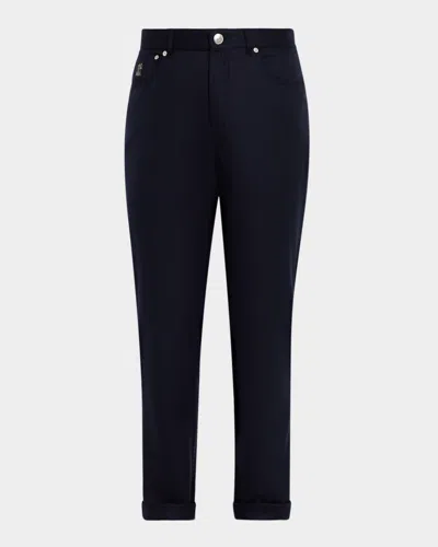Brunello Cucinelli Men's Wool Flannel Five-pocket Pants In Blue