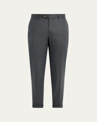 Brunello Cucinelli Men's Wool Flannel Flat-front Pants