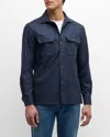 Brunello Cucinelli Virgin Wool Flannel Overshirt With Pockets In Dark Blue