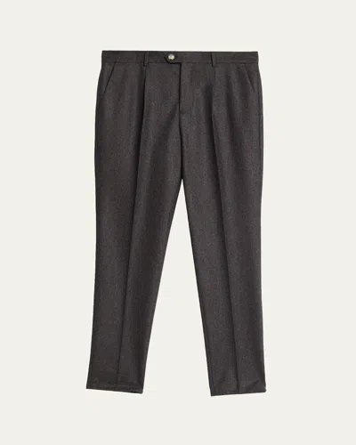 Brunello Cucinelli Men's Wool Flannel Single-pleated Pants In Black