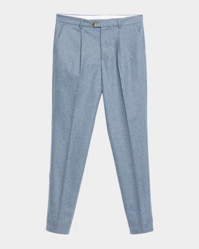 Brunello Cucinelli Men's Wool Flannel Single-pleated Pants In Blue