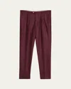 Brunello Cucinelli Men's Wool Flannel Single-pleated Pants In Burgundy