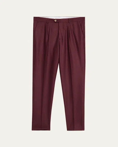 Brunello Cucinelli Men's Wool Flannel Single-pleated Pants In Purple