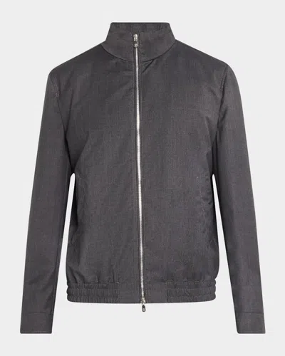 Brunello Cucinelli Men's Wool Full-zip Blouson Jacket In Medium Grey