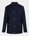 Brunello Cucinelli Men's Wool Full-zip Travel Jacket In Ocean Blue