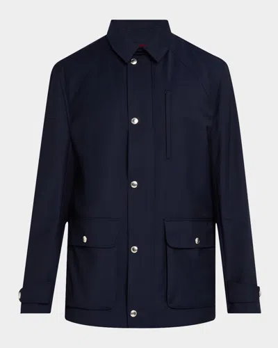 Brunello Cucinelli Men's Wool Full-zip Travel Jacket In Ocean Blue