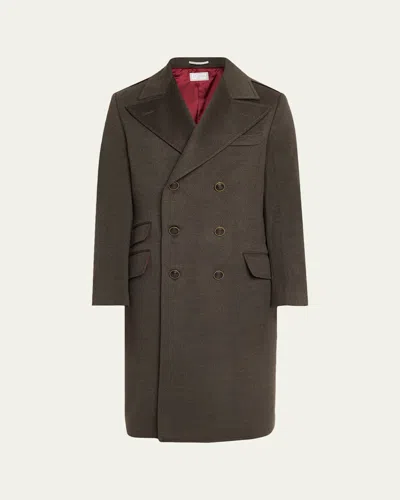 Brunello Cucinelli Lightweight Virgin-wool Cloth One-and-a Half Breasted Coat With Peak-lapels In Red
