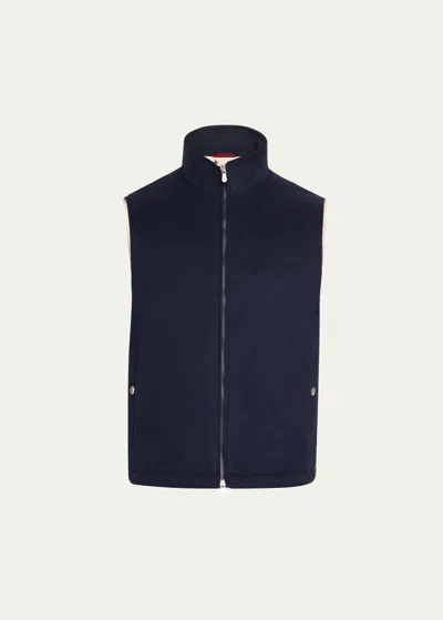 Brunello Cucinelli Men's Wool Padded Full-zip Vest In Blue