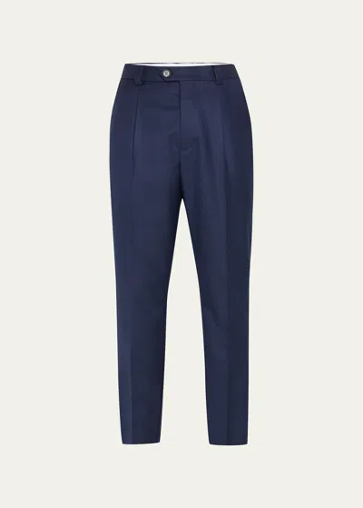 BRUNELLO CUCINELLI MEN'S WOOL PLEATED DRESS PANTS