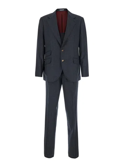 Brunello Cucinelli Men's Wool Regular-fit Single-breasted Suit With Notched Revers In Blue