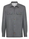 Brunello Cucinelli Flap Pocket Long-sleeved Shirt In Gray