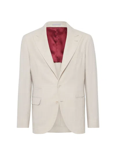 Brunello Cucinelli Men's Wool, Silk And Cashmere Diagonal Deconstructed Blazer In Sand