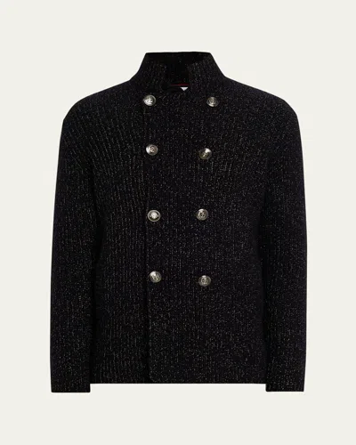 Brunello Cucinelli Men's Wool, Silk, And Cashmere Double-breasted Cardigan In Black
