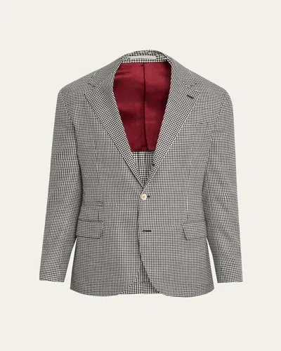 Brunello Cucinelli Men's Wool, Silk And Linen Houndstooth Sport Coat In Gray