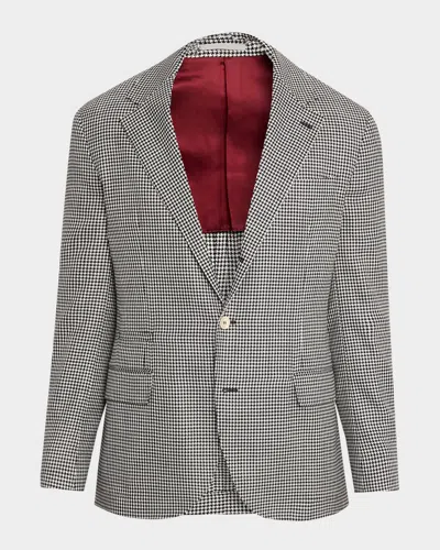 Brunello Cucinelli Men's Wool, Silk And Linen Houndstooth Sport Coat In Gray
