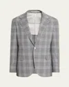 Brunello Cucinelli Men's Wool, Silk And Linen Plaid Single-breasted Suit Jacket In Ligh