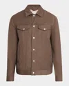 Brunello Cucinelli Men's Wool Snap-front Trucker Jacket In Bark