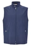 Brunello Cucinelli Wool Vest With Sleeveless Design And Button Accents In Blue