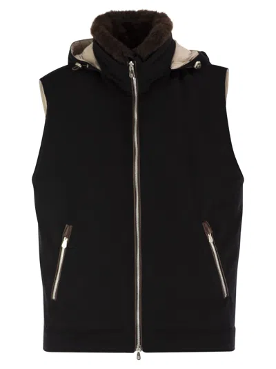 BRUNELLO CUCINELLI BRUNELLO CUCINELLI MEN WOOL WAISTCOAT WITH FUR COLLAR