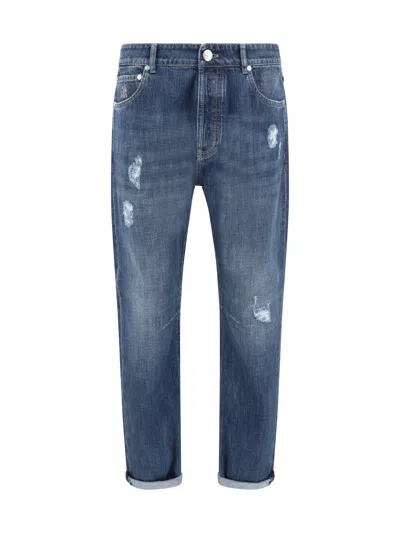 Brunello Cucinelli Men Worn-out Pants In Multicolor