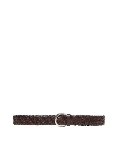 Brunello Cucinelli Men Woven Calfskin Belt In Brown