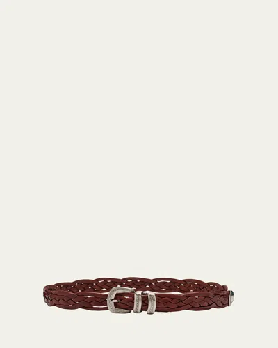 Brunello Cucinelli Men's Woven Leather Western Belt In Tabacco