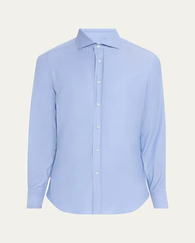 Brunello Cucinelli Men's Woven Oxford Spread-collar Sport Shirt In Blue