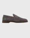 Brunello Cucinelli Woven Suede Penny Loafers In Grey 