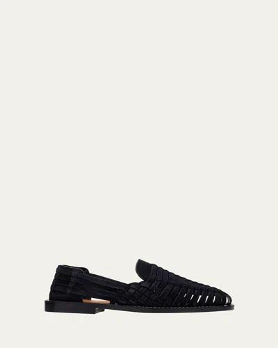 Brunello Cucinelli Men's Woven Suede Sandals In Black
