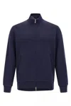 Brunello Cucinelli Zip-up Blue Sweatshirt With High Collar And Relaxed Fit In Blue