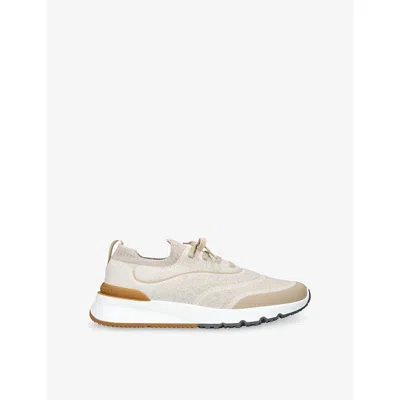 Brunello Cucinelli Mens Beige Comb Sportiv Knitted Trainers Eur 41 / 7 Uk In White