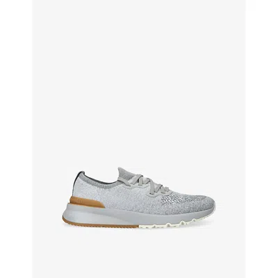 Brunello Cucinelli Mens Grey Mixed Brand-embossed Knitted Trainers Eur 41 / 7 Uk In Gray