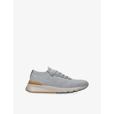 Brunello Cucinelli Mens Grey Brand-embossed Knitted Trainers Eur 43 / 9 Uk In Gray