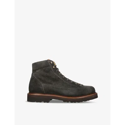 Brunello Cucinelli Mens  Cord-panel Lace-up Suede Hiker Boots In Grey/other