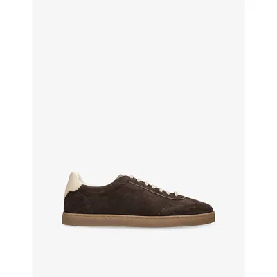 BRUNELLO CUCINELLI MENS DARK BROWN FOILED-LOGO SUEDE LOW-TOP TRAINERS EUR 42 / 8 UK