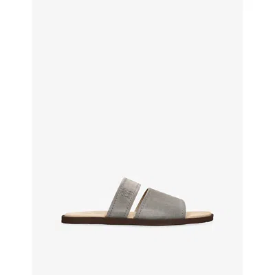 Brunello Cucinelli Mens Double-strap Suede Sandals Grey Eur 43 / 9 Uk
